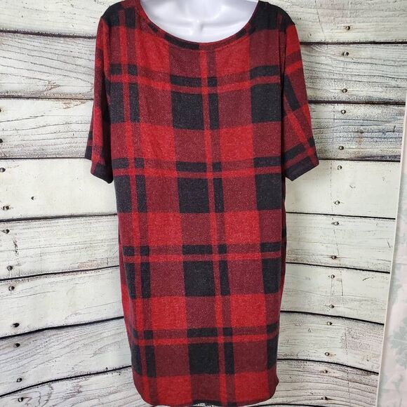 Maurices 24/7 Collection Women’s Red Plaid Tunic Tee Short Sleeve Top Size 1X - Picture 5 of 8